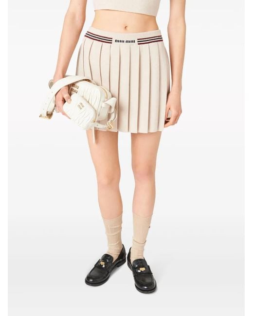 Miu Miu Neutral Cashmere Pleated Skirt - Women's - Cashmere Miu Miu Neutral Cashmere Pleated Skirt - Women's - Cashmere