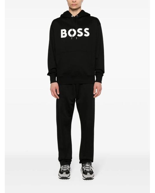 Boss Black Logo-Print Cotton Hoodie for men