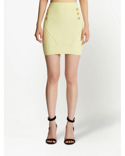 Balmain Yellow Minijupe À Détails Nervurés
