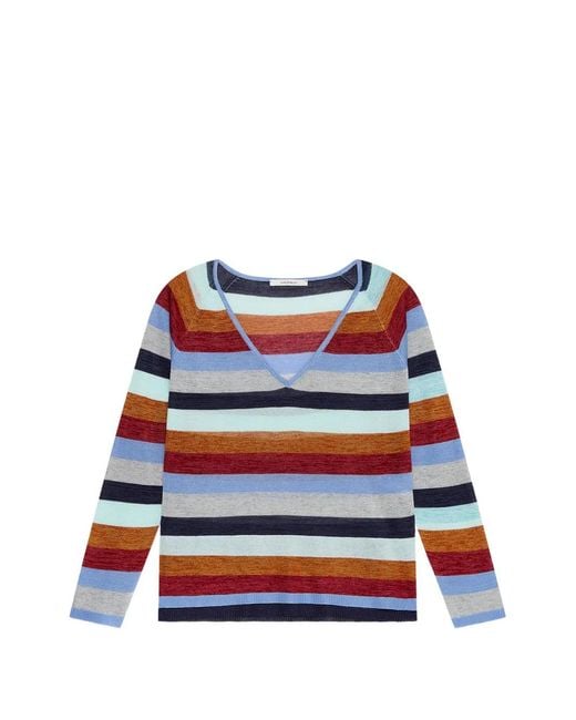 Maliparmi White Striped V-Neck Sweater
