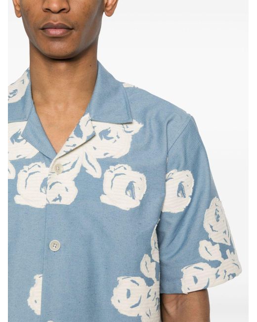sunflower Blue Cayo Floral-embroidery Shirt for men