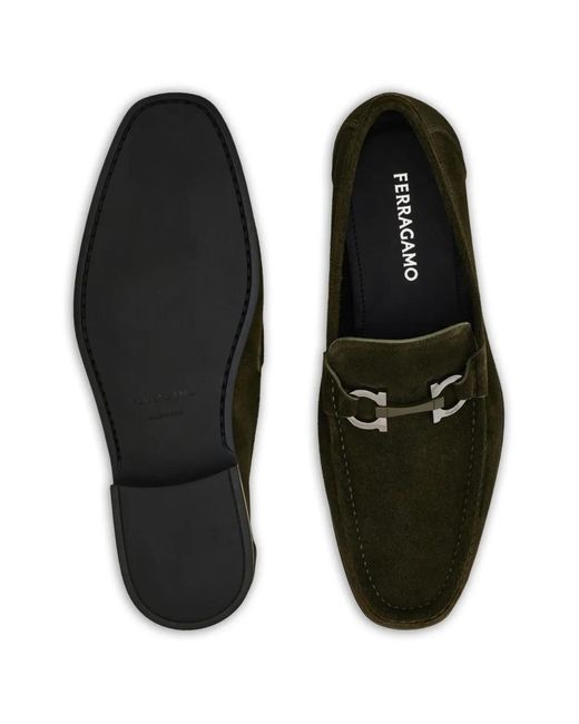 Ferragamo Black Gancini Ornament Moccasins for men