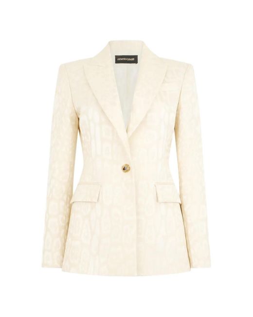 Roberto Cavalli Natural Leopard-Jacquard Single-Breasted Blazer