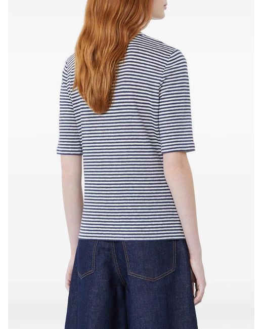 Weekend by Maxmara Blue Striped V-Neck Linent-Shirt