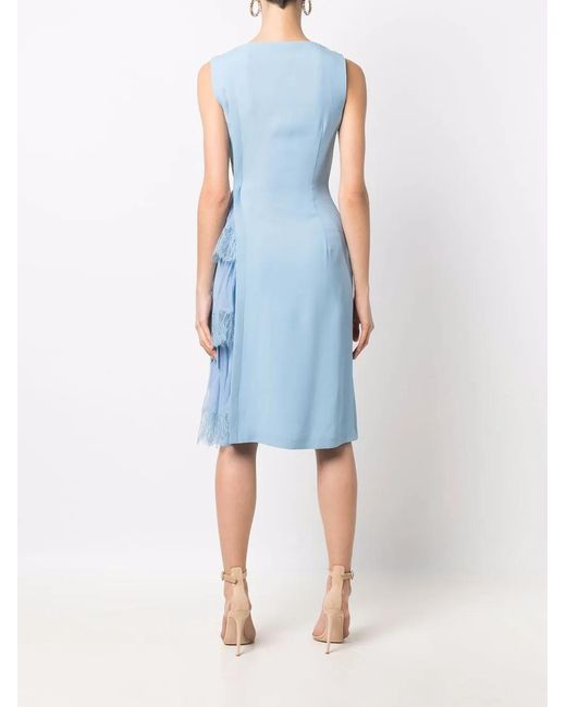 Alberta Ferretti Blue Ruffle-Detail Sleeveless Dress