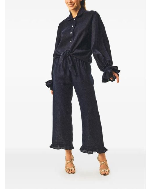 Sleeper Blue Ramba Linen Loungewear Shirt