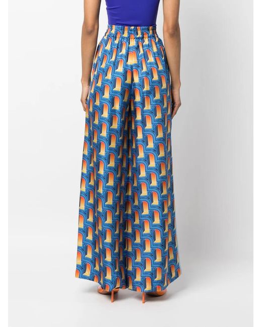 Casablanca Blue L'Arche De Nuit-Print Silk Palazzo Trousers