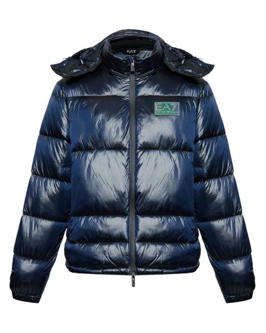 EA7 Blue Logo-Patch Puffer Jacket for men