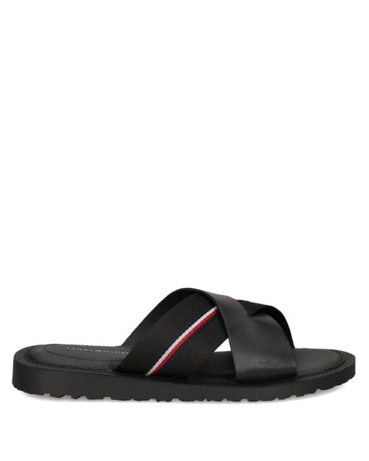 Tommy Hilfiger Black Cross-Strap Slide Sandals for men