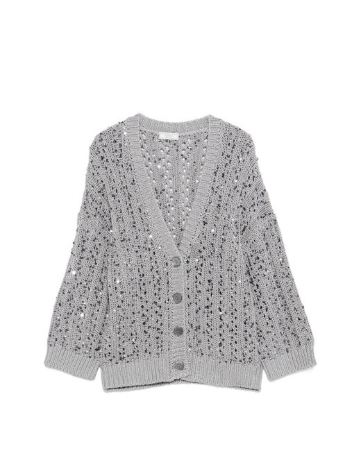 Peserico Gray Sequin Button Cardigan