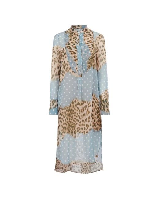 Nina Ricci White Leopard And Polka-Dot Print Shirt Midi Dress
