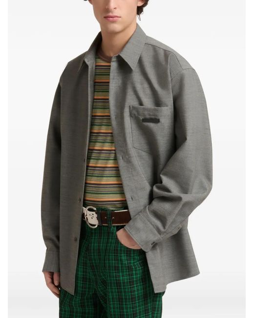 Marni Gray Logo-Patch Wool Shirt for men