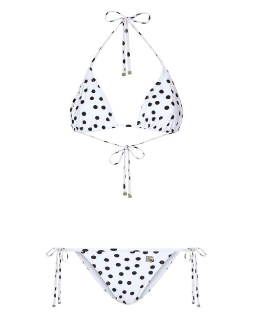 Dolce & Gabbana White Triangel-Bikini mit Polka Dots