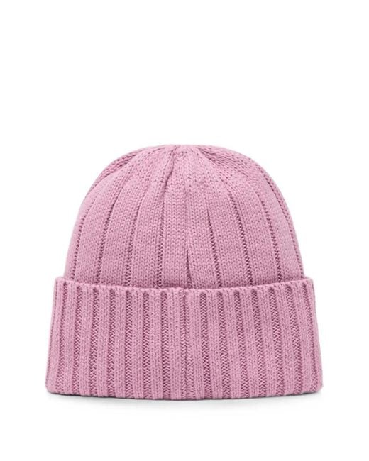 Save The Duck Pink Jo Logo-Patch Beanie Hat