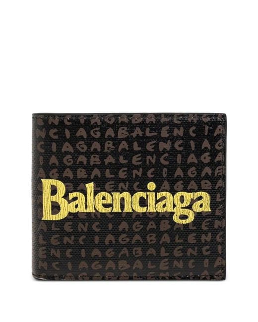 Balenciaga Black Logo-Print Bi-Fold Wallet for men