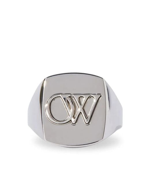 Off-White c/o Virgil Abloh Gray Ow-Embossed Signet Ring for men