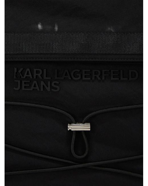 Karl Lagerfeld Black Utility Roll-Top Drawstring Backpack for men