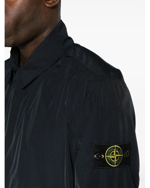 Stone Island Blue Compass-Badge Single-Breasted Coat for men