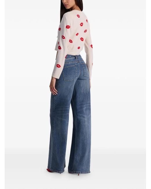 Alice + Olivia White Daroda Lips-Print Cardigan