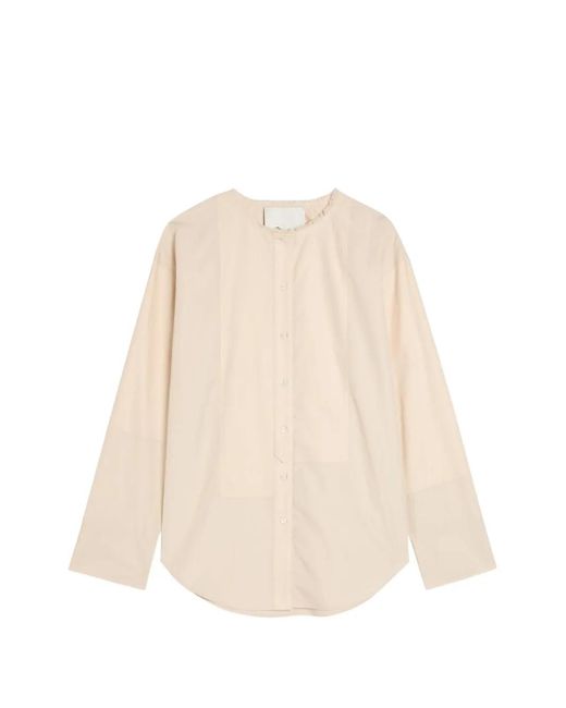 3.1 Phillip Lim Natural Collarless Panelled Frayed-Edge Shirt