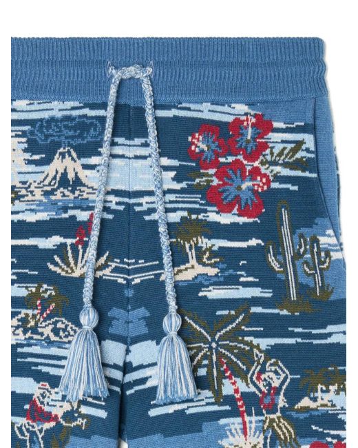 Alanui Blue Tex-Hawaii Roundtrip Shorts for men