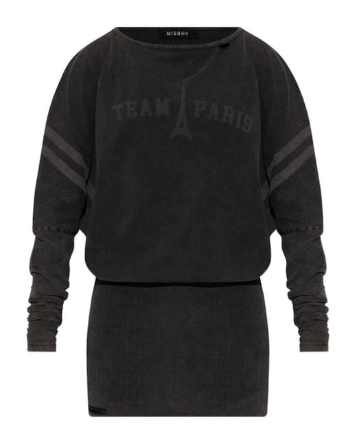 M I S B H V Black Team Paris Long-Sleeved Mini Dress