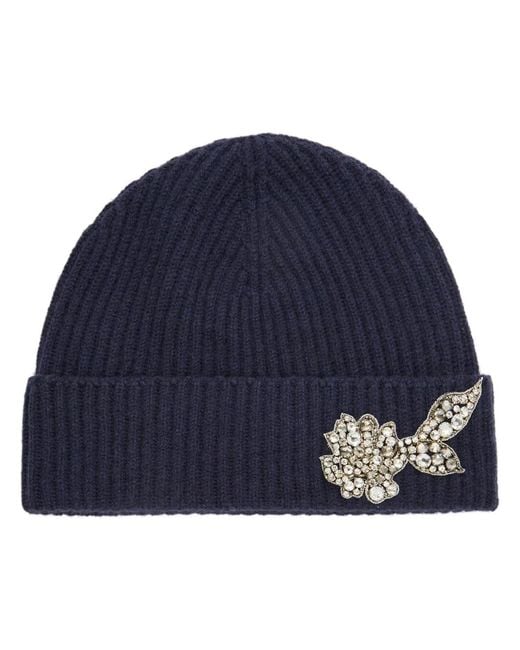 Erdem Blue Crystal-Embellished Ribbed-Knit Beanie