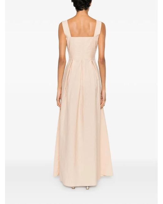 Momoní White Pleated Square-Neck Maxi Dress