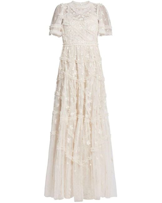 Needle & Thread Natural Evelyn Ruffled Tulle Gown