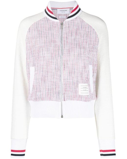 Thom Browne White Rwb Stripe-print Tweed Jacket