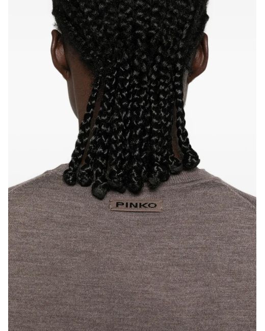 Pinko Brown Lourdes Crew-Neck Ribbed-Trim Sweater