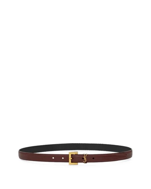 Saint Laurent White Cassandre Thin Leather Belt