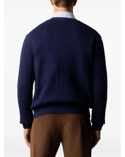 Brooks Brothers Blue Shetland-Wool Long-Sleeve Cardigan for men