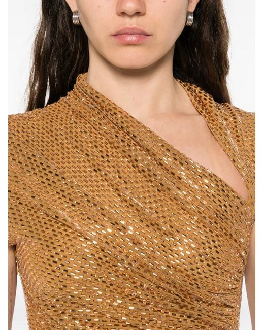 Vestido midi con apliques de strass Self-Portrait de color Natural