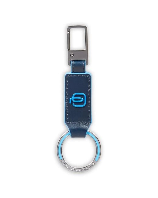 Piquadro Blue Carabiner Leather Keyring