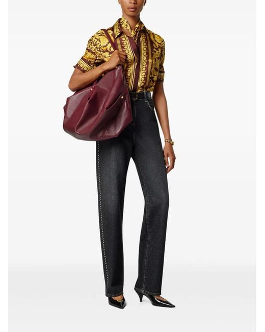 Versace Purple Protea Large Nappa Shoulder Bag