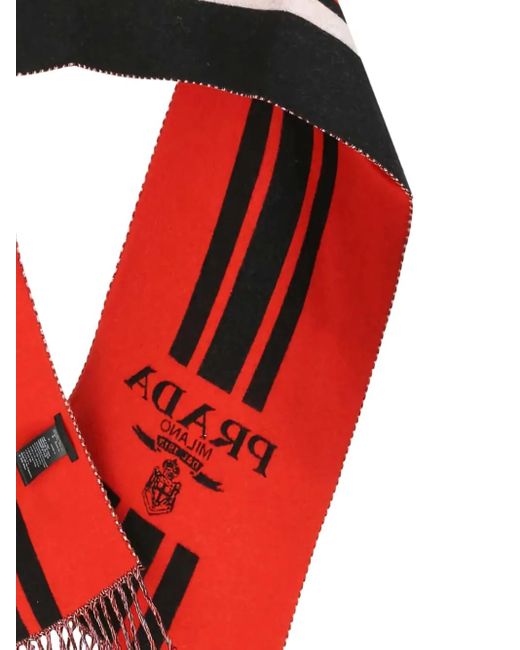 Prada Red Striped Logo Scarf