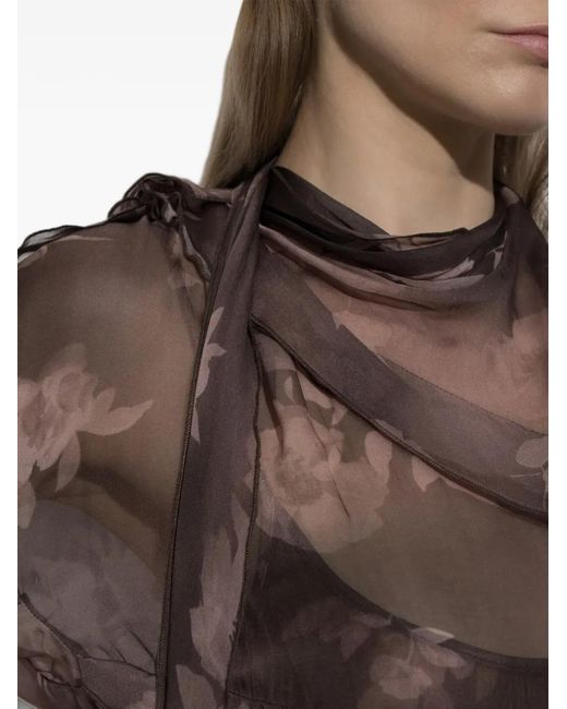 DIESEL Brown Floral-Print Ruffled Midi Dress
