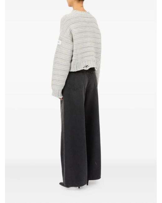 MM6 by Maison Martin Margiela White Cropped Sweater With Ribbed Knit