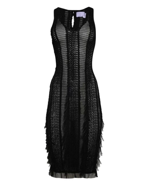 Roberta Einer Black Feather-Detailing Midi Dress
