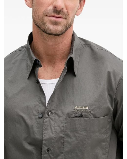 ARMANI EXCHANGE Gray Embroidered-Logo Chest-Pocket Shirt for men
