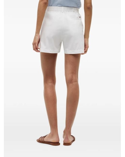 Tommy Hilfiger White Pleated Elasticated-Waist Shorts
