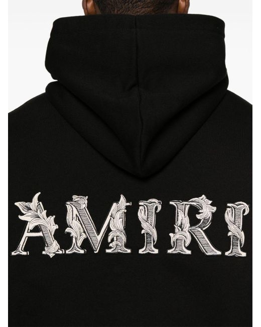 Amiri Black Logo-embroidered Cotton Hoodie for men