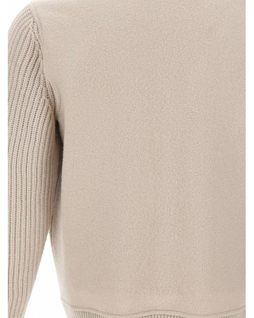 Eleventy White Cable-Knit Sleeve Zip-Up Bomber Jacket for men