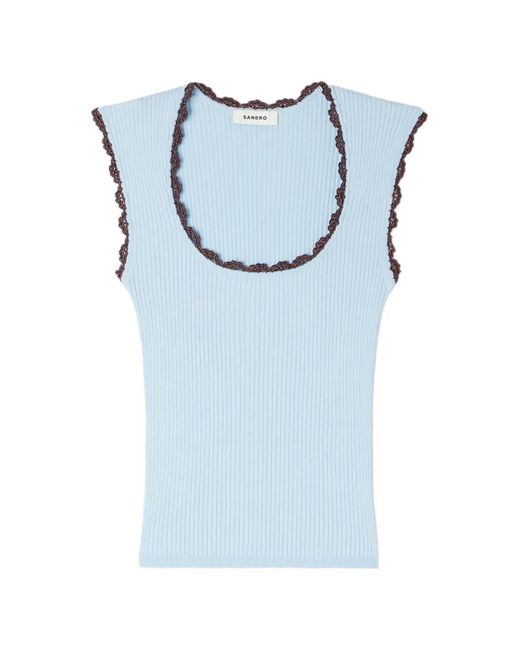 Sandro Blue Crochet-Trim Top