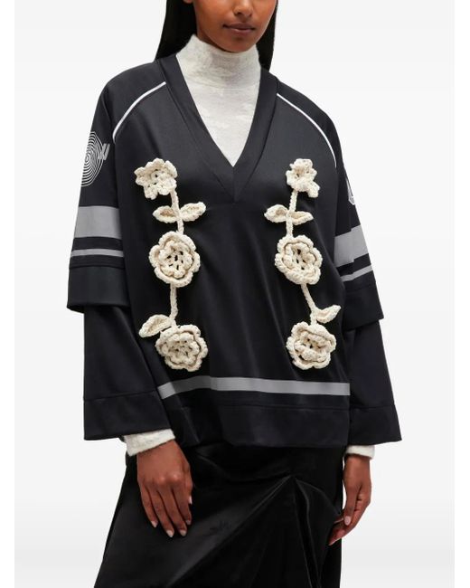 Ganni Blue Crocheted-Flower Jersey Top