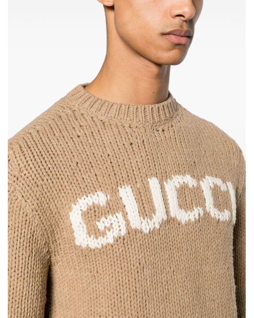 メンズ Gucci ロゴインターシャ セーター Natural