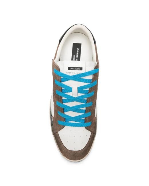 Crime London Brown Sk8 Deluxe Distressed-Effect Panelled Sneakers for men