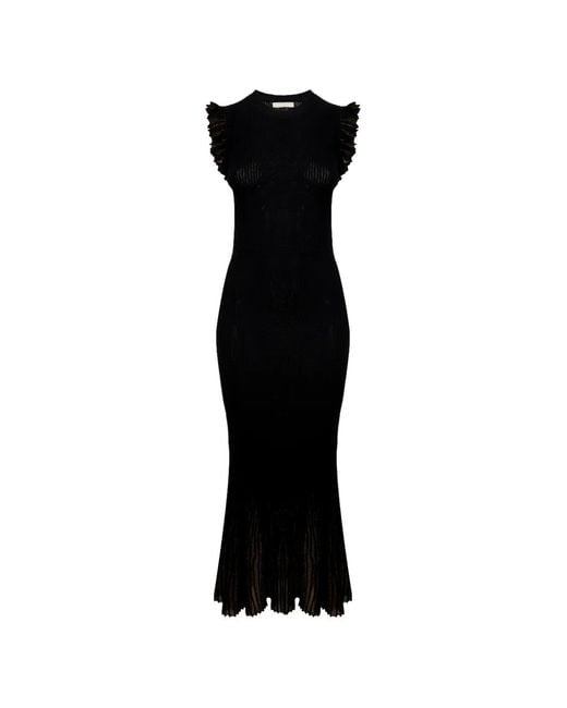 Ulla Johnson Black Robe Mi-Longue Noelle À Volants