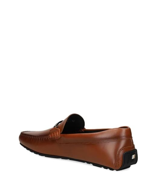 BOSS Leather Metal-Bar Loafers in Brown for Men Lyst